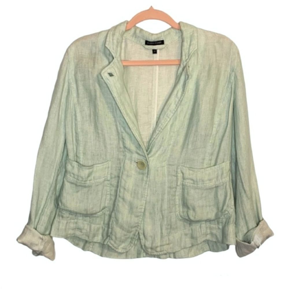 Eileen Fisher Mint Green Doubleweave Linen Blazer